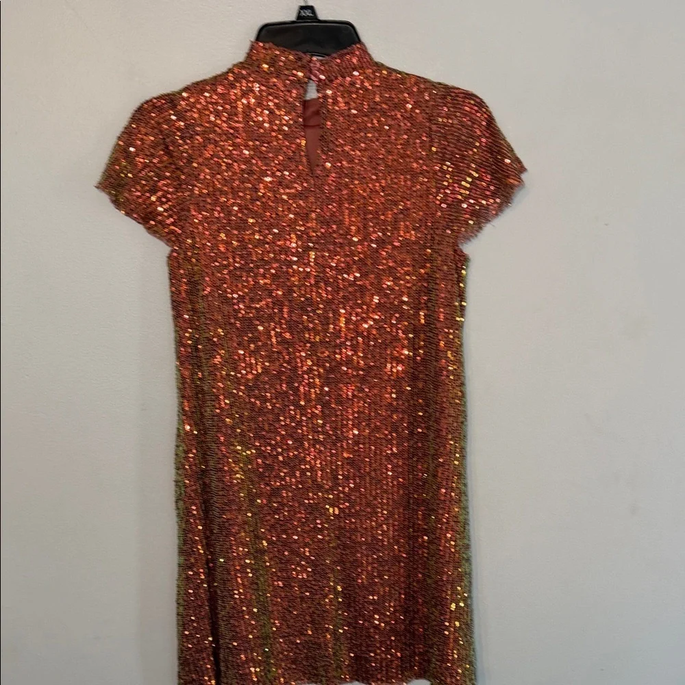 Girl’s Elegant Sequin Dress in Shimmering Mauve/Orange